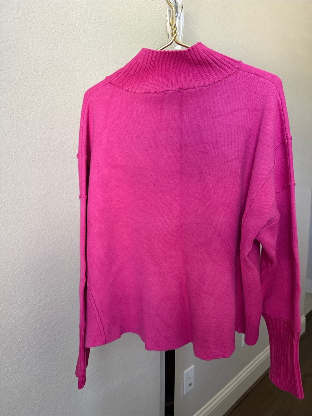 Anthropologie MaeveHot Pink Mock Neck Heart Sweater - Picture 2 of 3